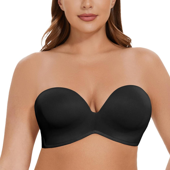 MELENECA Damen Ohne Bügel Gepolstert Anti-Rutsch Push Up Trägerloser BH 70E Schwarz, 70E Schwarz