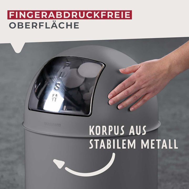 FACKELMANN BERLIN Push Abfallsammler 40L in Dunkelgrau – Klassisches Retro-Design, Grosses Fassungsv