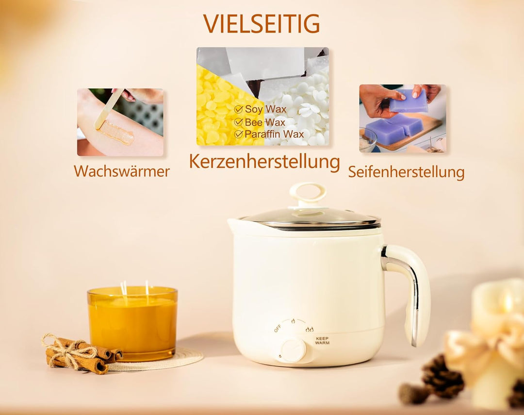 JULWHISPER Wachsschmelzer für die Kerzenherstellung 1,8L/60oz Wachsschmelzer mit Ausgiessvorrichtung