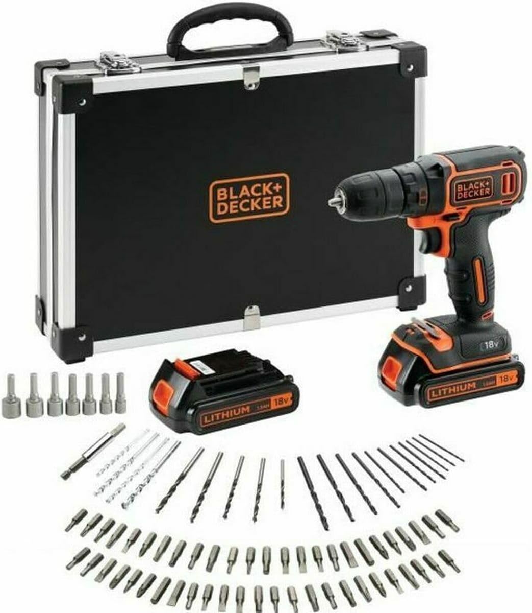 Black+Decker BDCDC18BAFC-QW Bohrschrauber (18V, 2X Li-Ion Schiebe-Akku, Planetengetriebe, LED-Arbeit