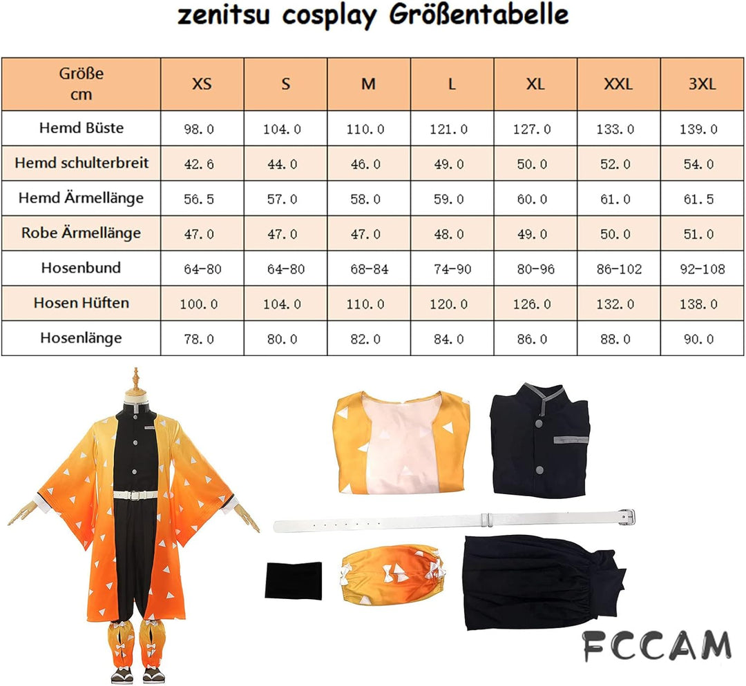 Agatsuma Zenitsu Cosplay Kimono Vollständiger Satz Anime Zenitsu Cosplay Kostüm Erwachsene Orange Ze