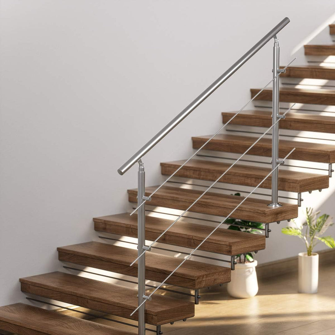 MONZANA® Treppengeländer Edelstahl Pflegeleicht 80cm mit 3 Querstreben Innen und Aussen Handlauf Gel