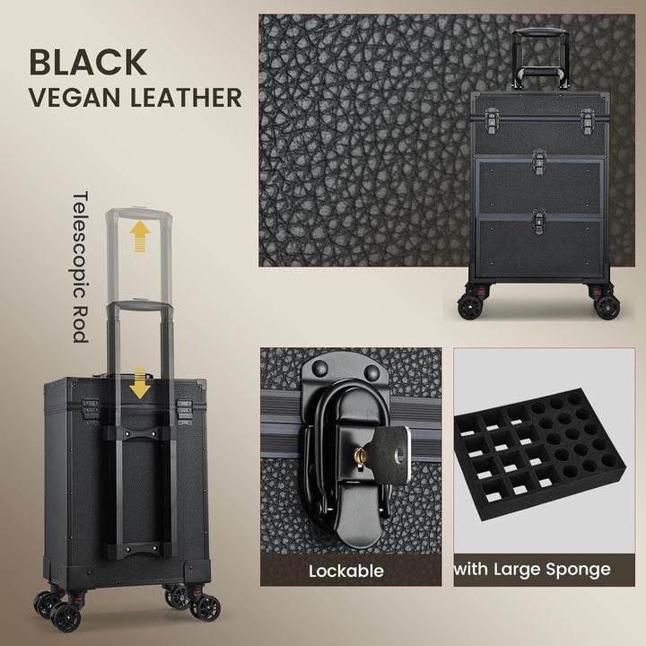 Kosmetikkoffer Kosmetik Trolley mit 2 Schubladen Friseurkoffer Gross Nageldesign Koffer Werkzugkoffe