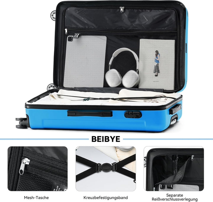 BEIBYE Hartschalen-Koffer Trolley Rollkoffer Reisekoffer Handgepäck 4 Rollen (M-L-XL-Set) (Turquoise