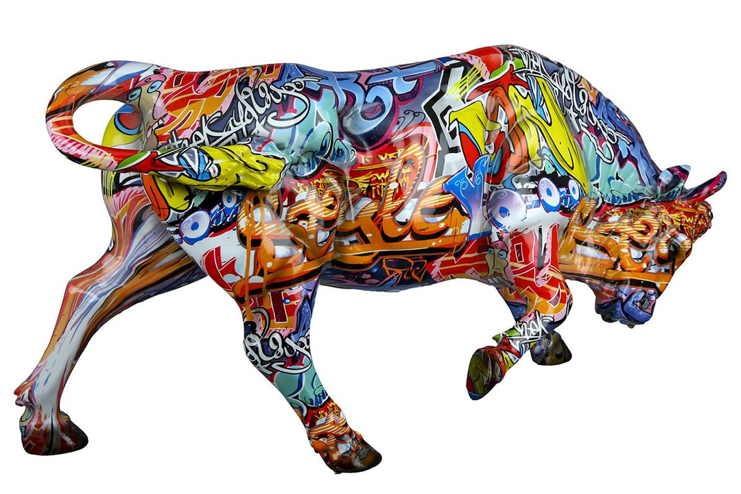 Casablanca Deko Figur Tierfigur Stier - aus Kunstharz im Street Art Design - Farbe: Mehrfarbig Höhe