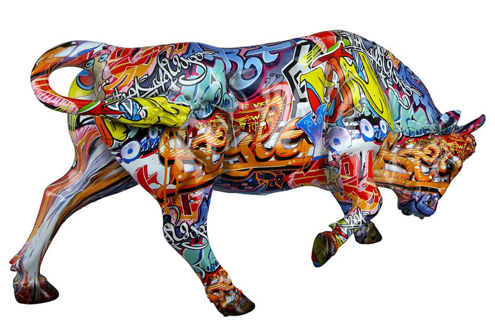 Casablanca Deko Figur Tierfigur Stier - aus Kunstharz im Street Art Design - Farbe: Mehrfarbig Höhe