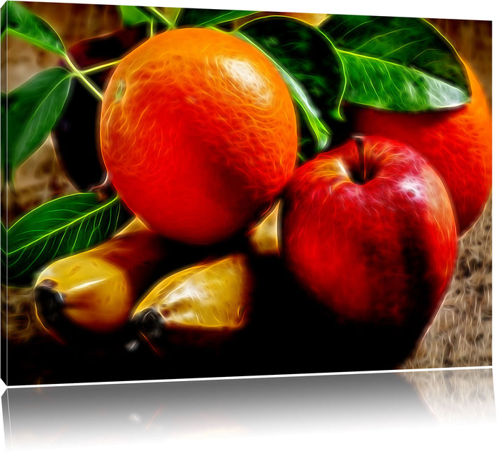 Pixxprint verschiedenes Obst / 100x70cm Leinwandbild bespannt auf Holzrahmen/Wandbild Kunstdruck Dek