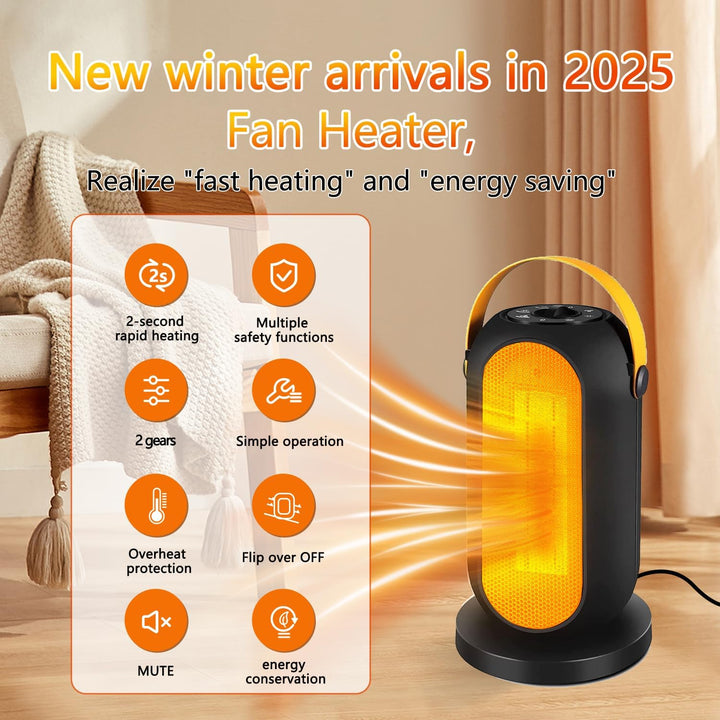 Heizlüfter, Elektrische Heizlüfter Energiesparend 1200W, PTC Keramik Heizlüfter Überhitzungs- & Kipp