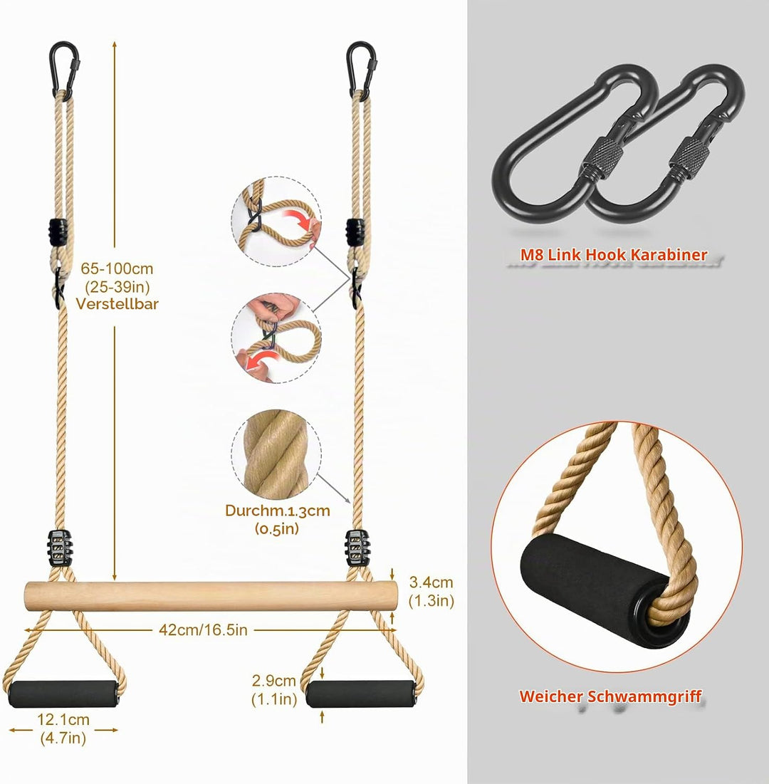 Trapez Schaukel, Kinderholz Multifunktions Einstellbar Schaukel mit Weicher Schwamm Griff Indoor Out