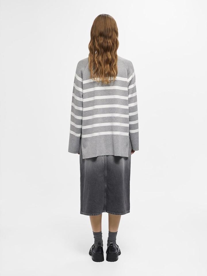 Object Damen Objester Ls Knit Top Noos Pullover XS Light Grey Melange/Stripes:cloud Dancer, XS Light