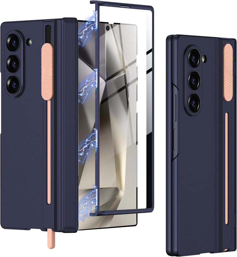 Miimall Kompatibel mit Samsung Galaxy Z Fold 6 Hülle mit S-Pen Slot+Scharnierschutz, Fold 6 Hülle mi