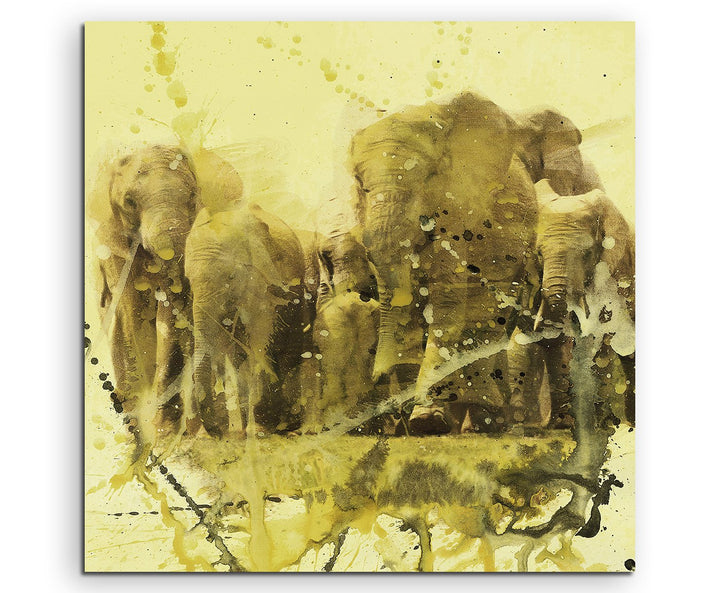 Elephants_Group_60x60cm Splash Art Paul Sinus Aquarell, Gemälde, Kunstbild auf Leinwand