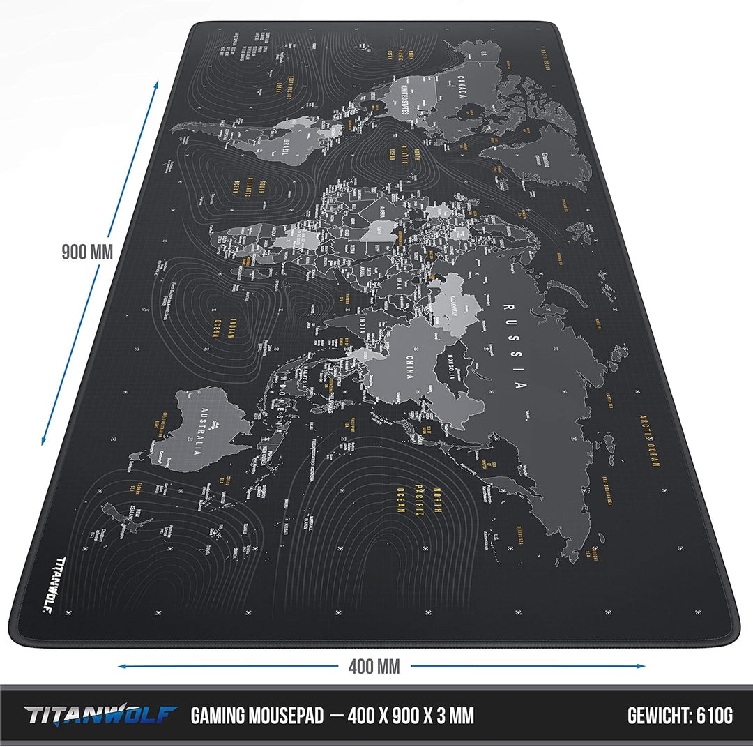 TITANWOLF - XXL Speed Gaming Mauspad Titanwolf Weltkarte 900 x 400mm - XXL Mousepad - Tischunterlage