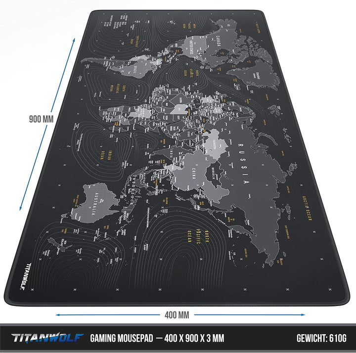TITANWOLF - XXL Speed Gaming Mauspad Titanwolf Weltkarte 900 x 400mm - XXL Mousepad - Tischunterlage