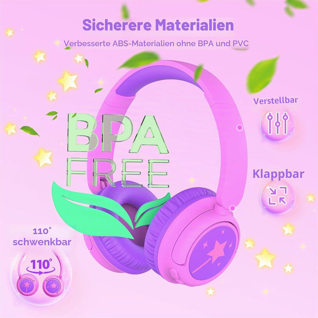 iClever BTH22 Kinder-Bluetooth-Kopfhörer, 60H Spielzeit, 74/85 dBA sichere Lautstärke, Bluetooth 5.4