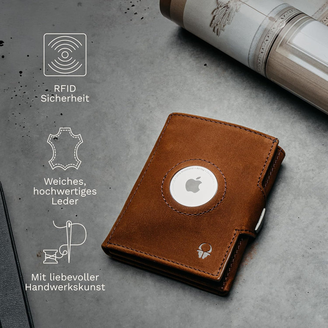 DONBOLSO Wallet Air | Slim Wallet mit Apple AirTag Fach | Hochwertiges Kreditkartenetui aus Echtlede