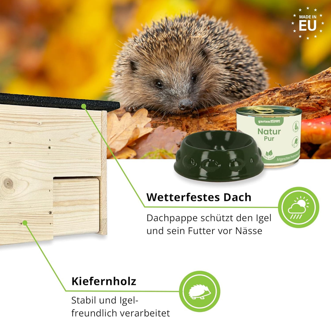 GARTENETAGE Igel-Starter-Set mit Igel Futterhaus und Rattenklappen inkl. Futterschale &amp; 5X Premium-I