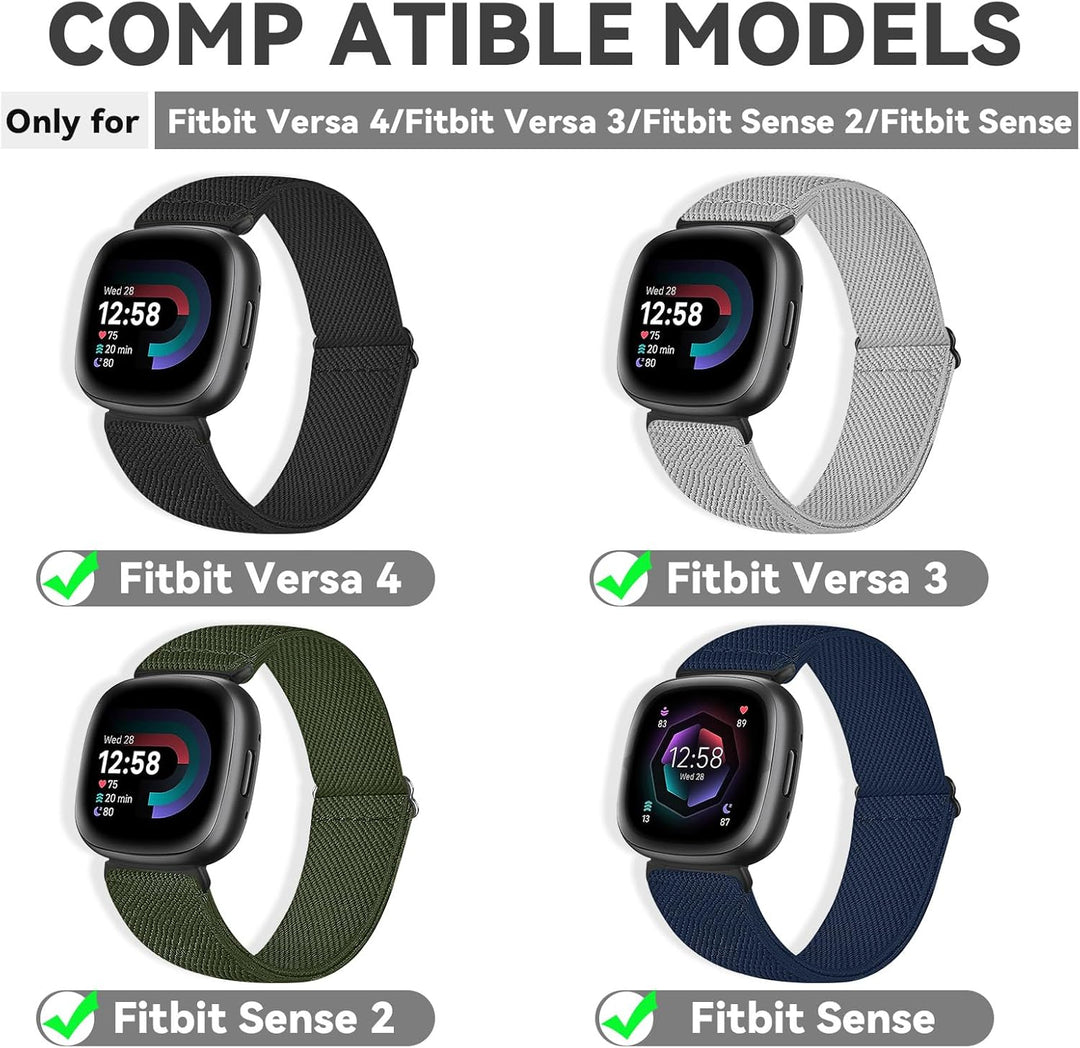 4 Stück Stretch Nylon Armbänder, Kompatibel mit Fitbit Versa 4/Fitbit Versa 3 Armbänder/Fitbit Sense