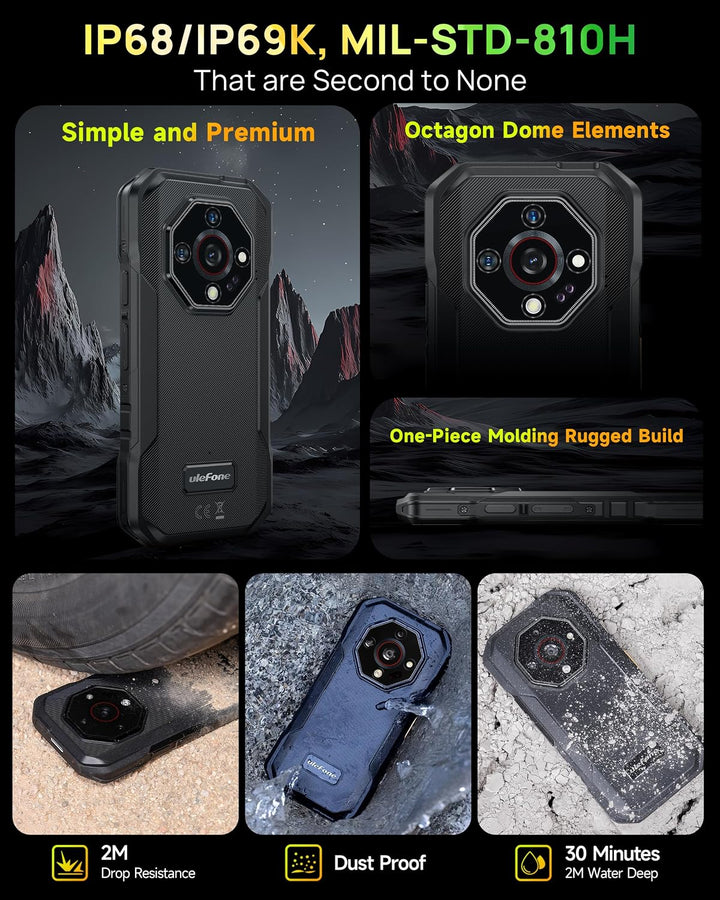 Ulefone Armor X32 Pro 5G Outdoor Smartphone 2025, 16GB+256GB/SD-2TB Android 14 mit Blendende Taschen