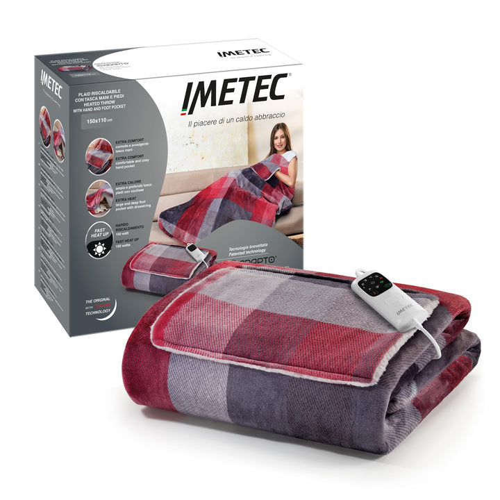 Imetec Adapto Velvet Tartan Heizdecke mit Taschen für Hände und Füsse, 150x110 cm Wärmedecke, gering