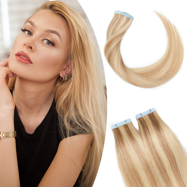 SEGO Haarverlängerung Tape Extensions Echthaar Klebeband 10 PCS Haarteile Glatt 100% Remy Human Haar