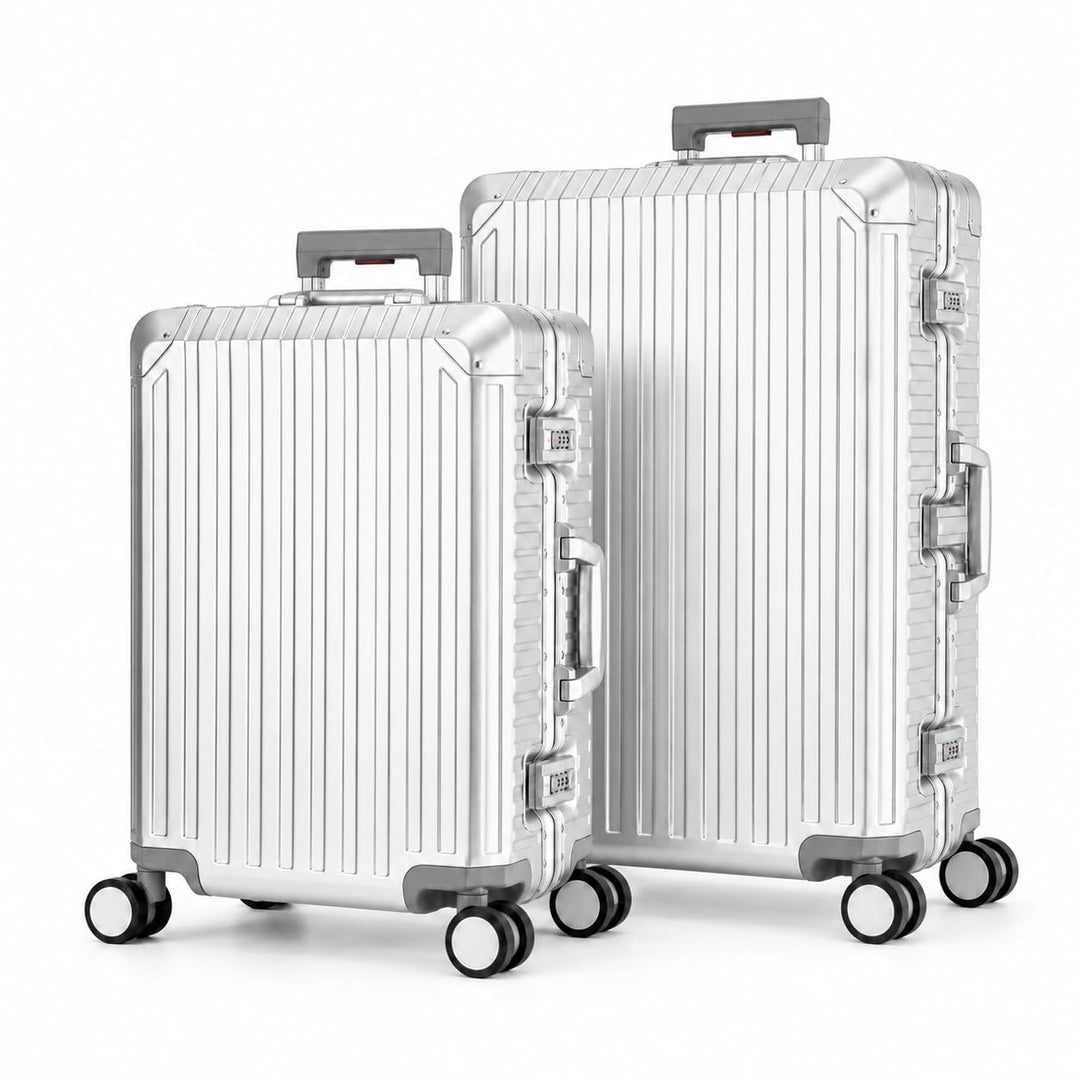 Travelhouse Tokyo 100% Aluminium Reisekoffer Silber M-66cm & L-72cm Hartschalenkoffer Set mit 2X TSA