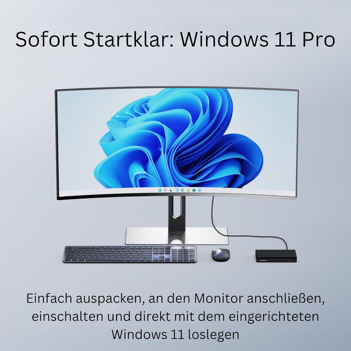 Orbsmart AW-16L Lüfterloser Mini PC mit Intel N150, 16GB RAM & 512GB SSD | Windows 11 Pro, 4K Triple