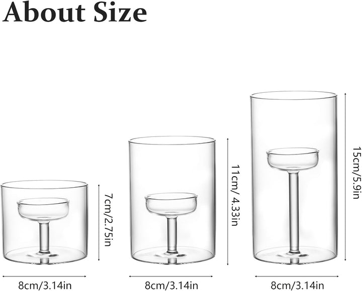 Set mit 3 Zylinder-Glas-Dekorativer Hurricane-Kerzenhalter, transparente Votivkerzenhalter, Tischdek