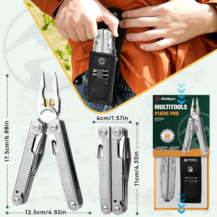 Multitool Werkzeug, Geschenke für Männer, Aufgerüstetes Multi Tool Edelstahl Faltbares mit Damastmes