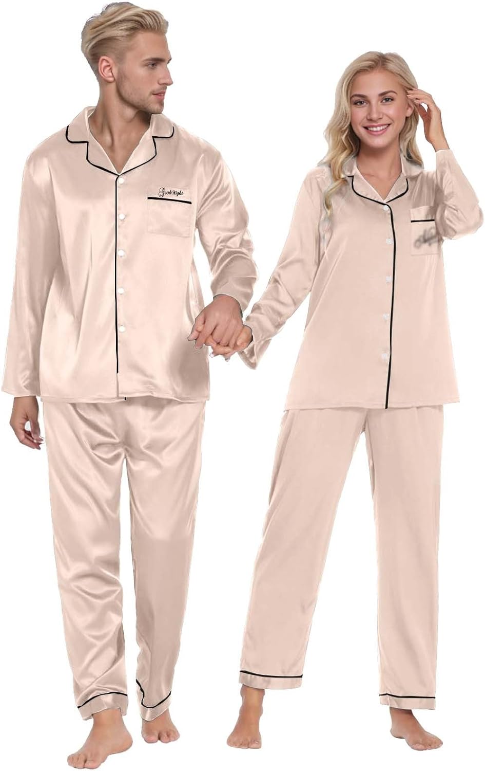 Damen Pyjama Satin Schlafanzug Set,Damen Seidensatin Pyjama Set 2Pcs Langarmhose Chinesischer Stil N