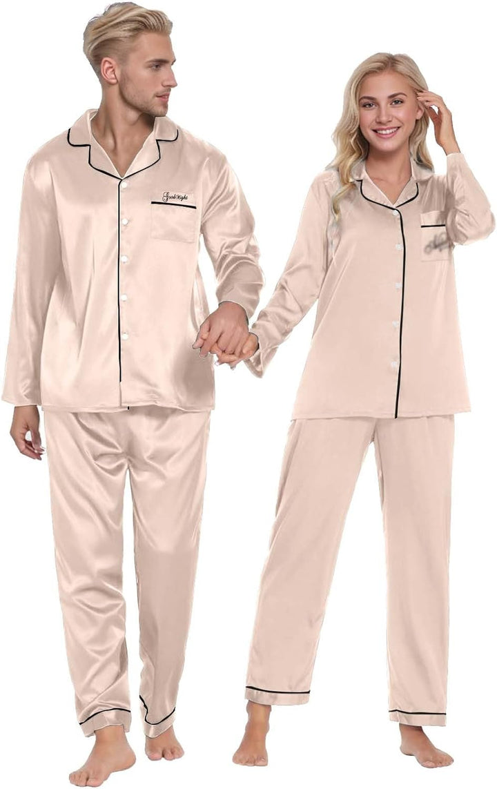 Damen Pyjama Satin Schlafanzug Set,Damen Seidensatin Pyjama Set 2Pcs Langarmhose Chinesischer Stil N