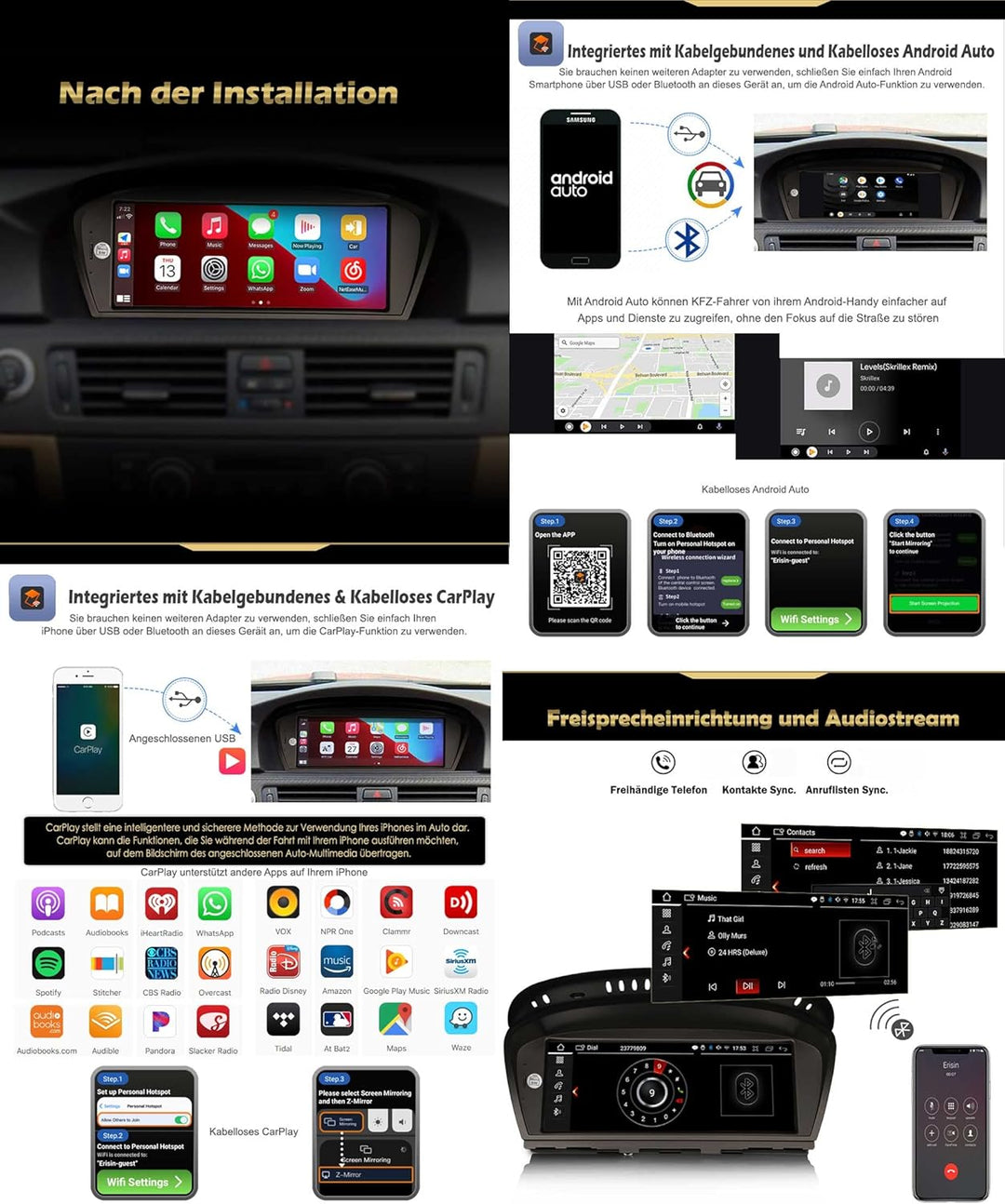 8,8 Zoll 8-Kern 4GB RAM+64GB ROM Android 14 Autoradio für BMW 3er E90 E91 E92 E93 5er E60 E61 6er E6