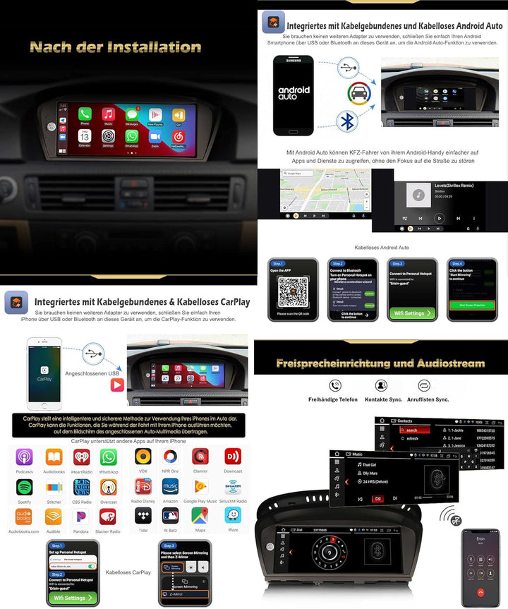 8,8 Zoll 8-Kern 4GB RAM+64GB ROM Android 14 Autoradio für BMW 3er E90 E91 E92 E93 5er E60 E61 6er E6