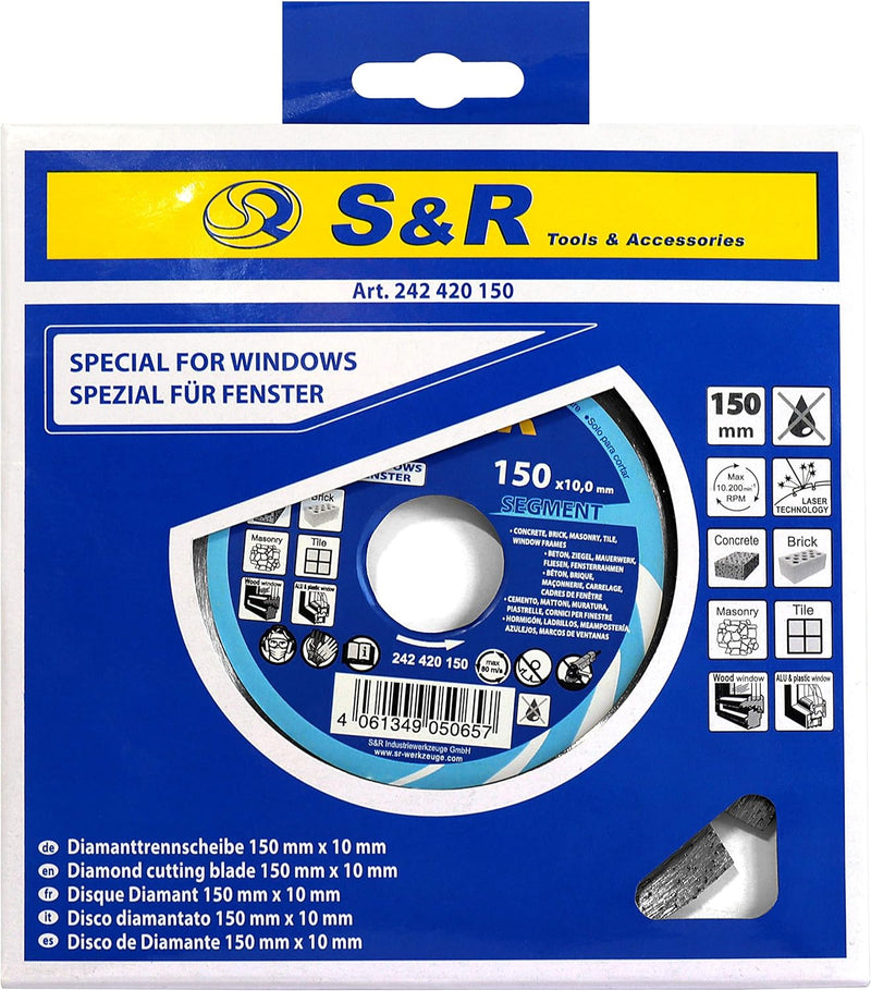 S&R Diamanttrennscheibe 150mm, Segment, für Fensterrenovierung mit BEPo, Alu Fenster, Holzfenster, K