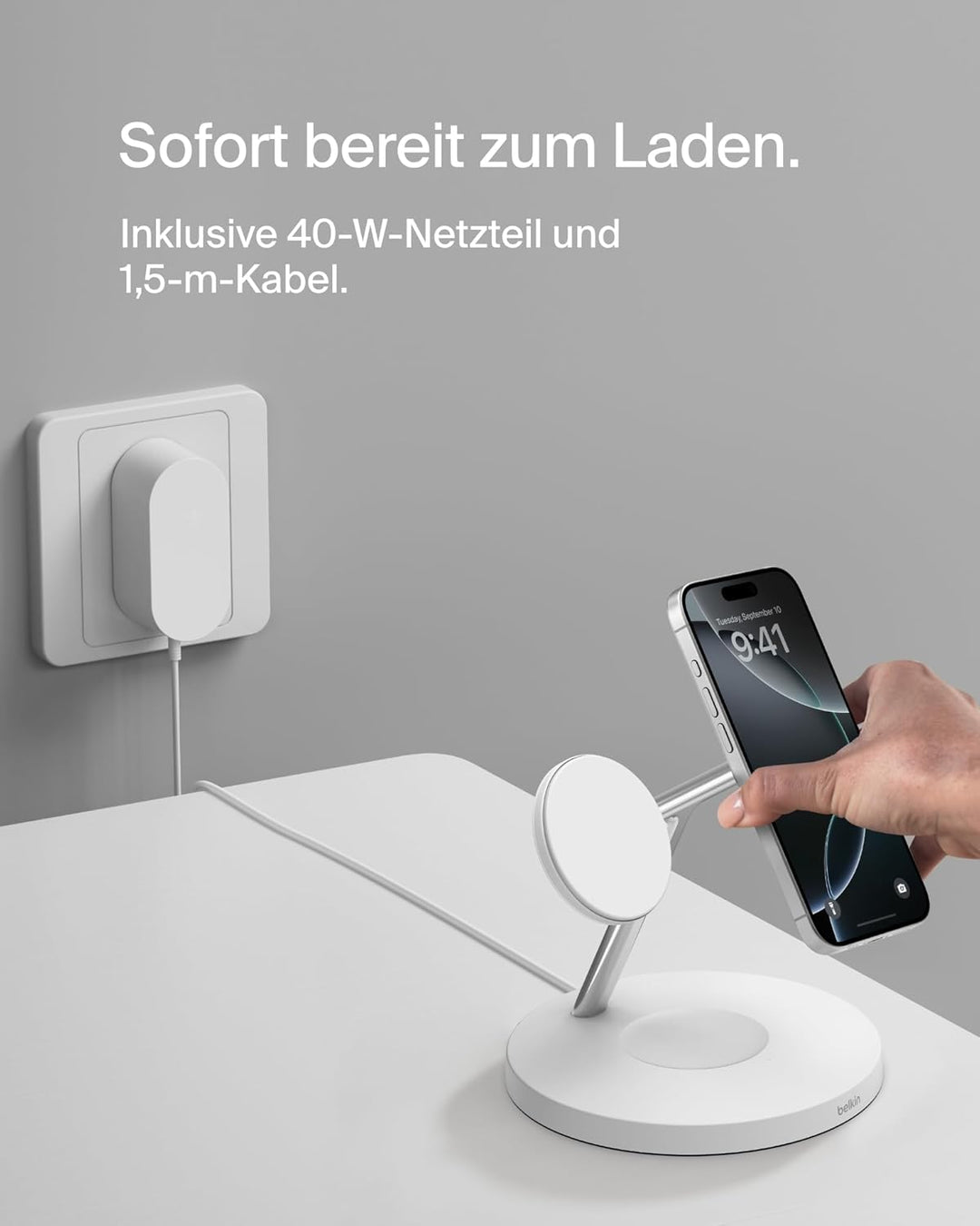 Belkin BoostCharge Pro 3-in-1 Qi2 Kabelloses Ladegerät, MagSafe-Kompatibles Ladegerät, Induktive Lad