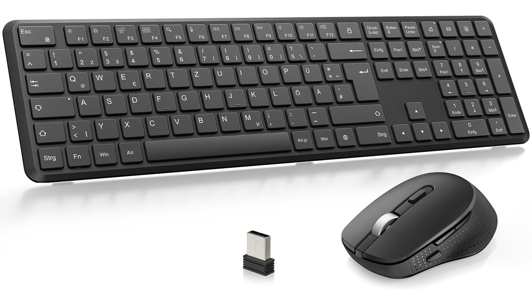 OMOTON Tastatur Maus Set Kabellos, Funktastatur und Maus 2,4 GHz in Voller Grösse, QWERTZ Deutsches