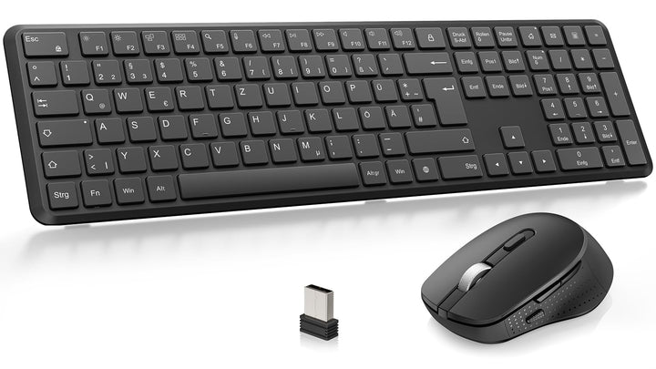 OMOTON Tastatur Maus Set Kabellos, Funktastatur und Maus 2,4 GHz in Voller Grösse, QWERTZ Deutsches