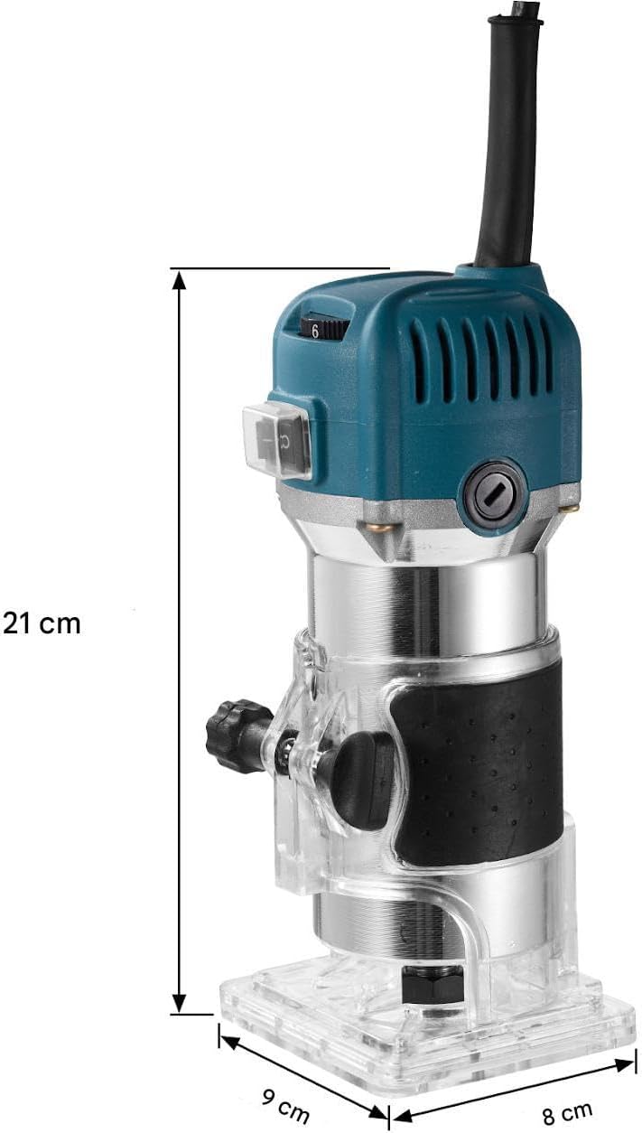 Einhandfräse, Holzschneidemaschine, Holzfräse Oberfräse 800W 40000 U/min, 6 Geschwindigkeiten, 6,35m