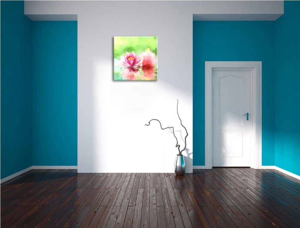 süsse Seerose neben Kerze, Format: 70x70 auf Leinwand, XXL riesige Bilder fertig gerahmt mit Keilrah