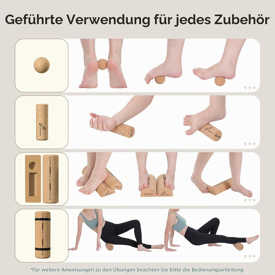 Sportneer Balance Board Set aus Naturkork mit Tasche – Fusstrainer &amp; Gleichgewichtstrainer für Fusss