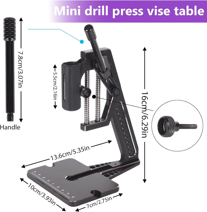 ARROWMAX 5-Gang-Mini-Bohrstift mit Tischpresse, 10 kleine Bits mit Aluminiumbox, LED-Leuchten, OLED-