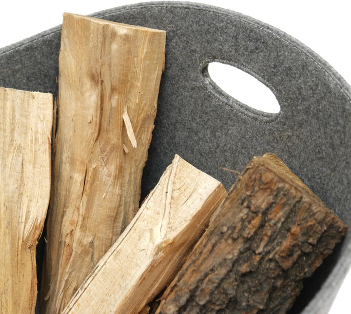 raik Holzkorb Filzkorb XL grau für Kaminofen und Feuerholz Aufbewahrung mit Griffen 35 x 58 x 46 cm