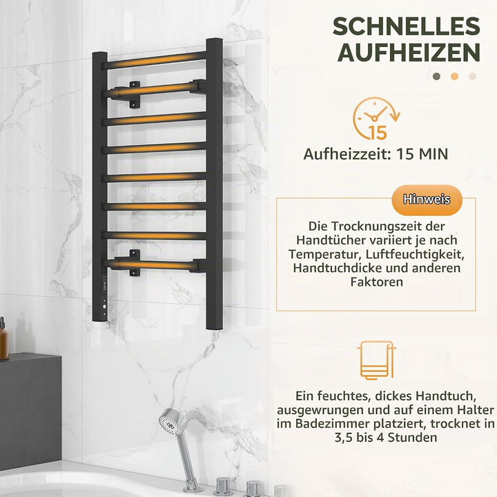HOMCOM Elektrischer Handtuchwärmer Wand oder Boden 53x35x90 cm Schwarz