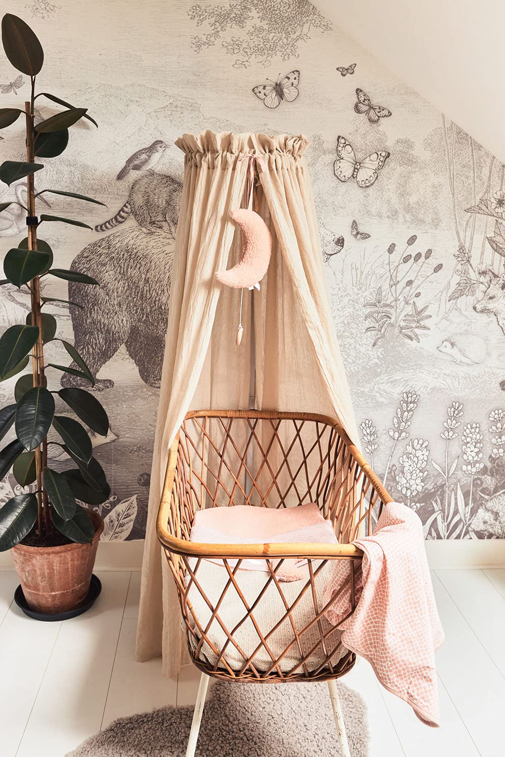 Jollein Betthimmel Vintage Nougat - Höhe 155 cm - Baldachin Kinderzimmer Babybett - Beige Weiss, Ros