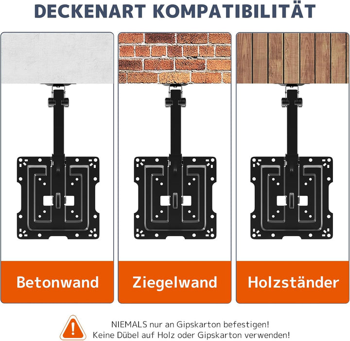 PUTORSEN 19-43 Zoll TV Deckenhalterung Klappbar, Höhenverstellbar Deckenhalterung für Fernseher, Dec