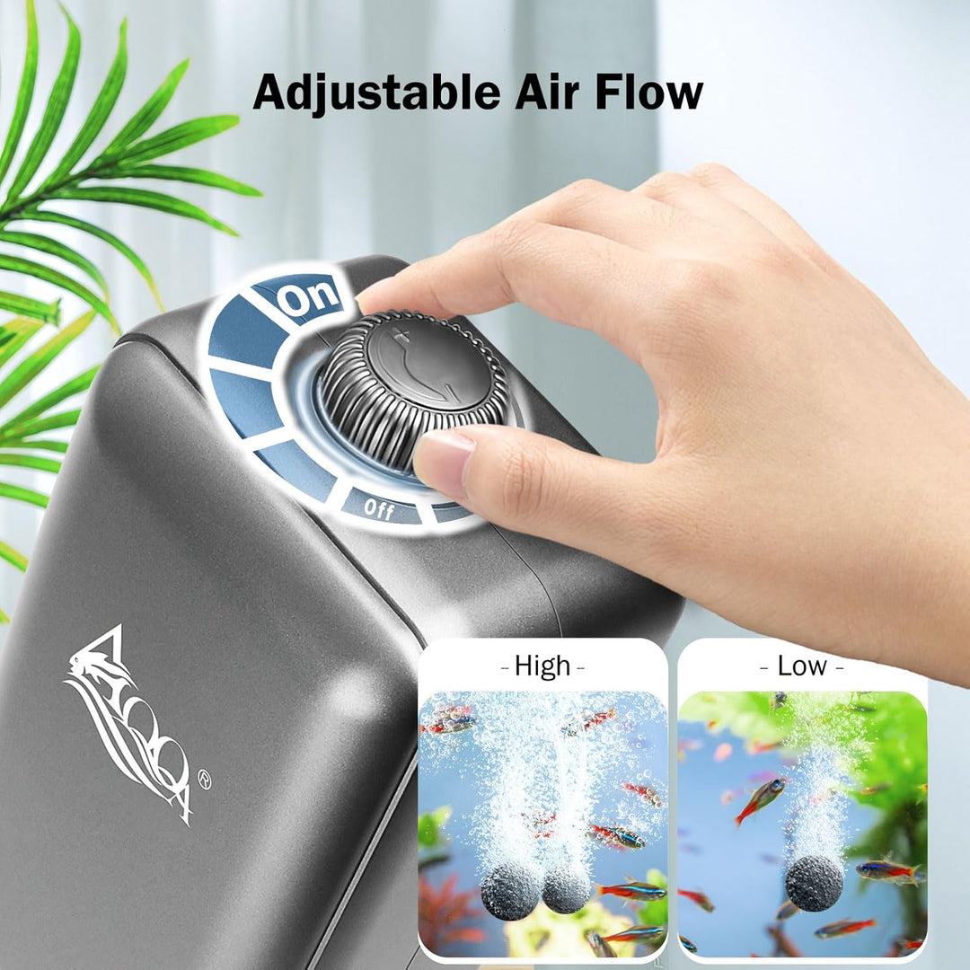 AQQA Aquarium Luftpumpe, ≤ 35dB Extrem Leise Aquarium Sauerstoffpumpe mit Doppel Rückschlagventil Zu