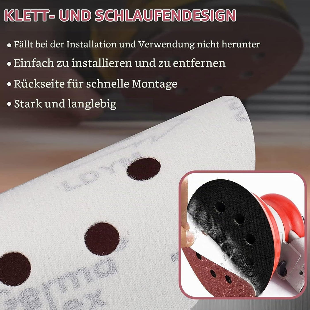 STEBRUAM 100 Stück Schleifpapier 125mm Klett 600 körnung,Profi 125 Schleifscheiben Rund 8 Loch für E