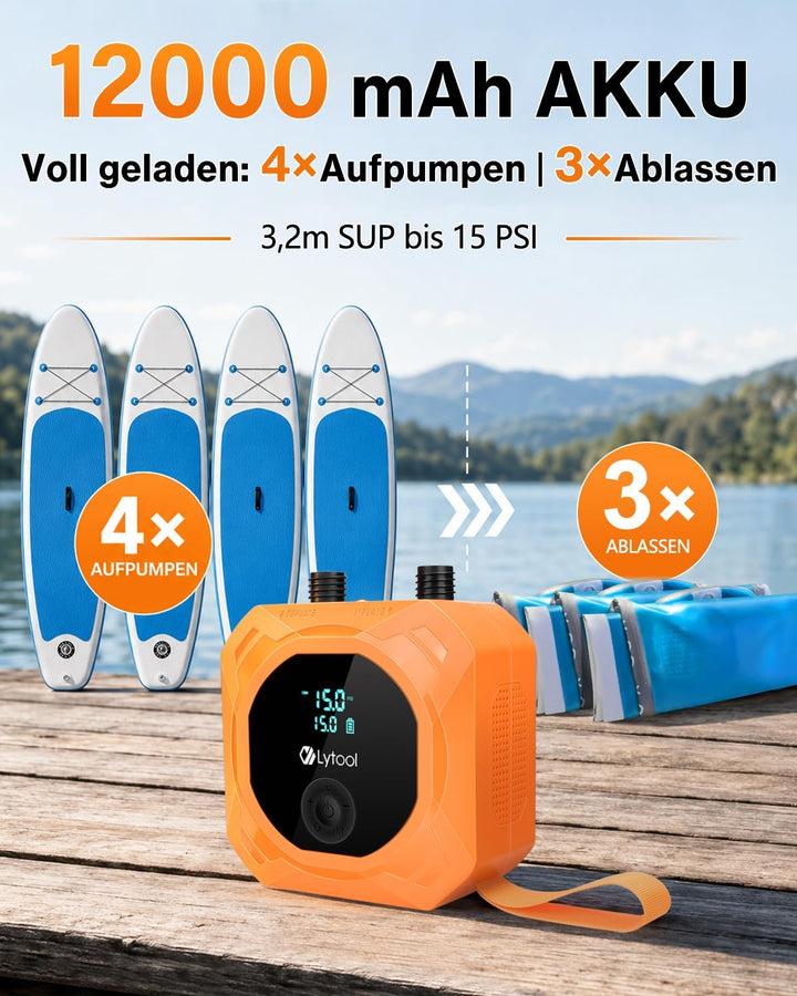 Elektrische SUP Pumpe (optional mit Akku / 12V KFZ-Anschluss) - Lytool 50 PSI Hochdruck Kombi-Luftpu
