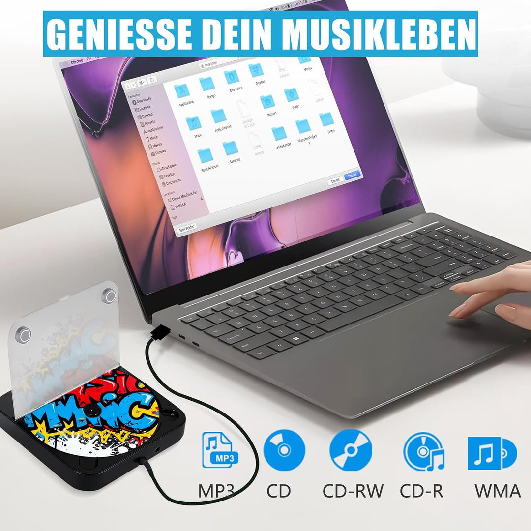 CD Player für Auto, Externer Universal Auto CD Player mit USB/AUX-Anschluss, Plug & Play, Anti-Skip-