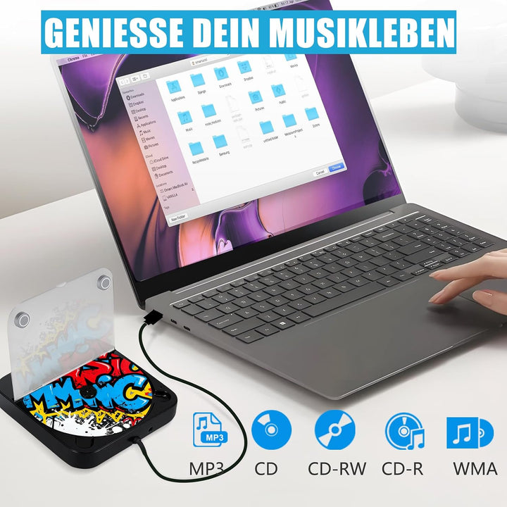 CD Player für Auto, Externer Universal Auto CD Player mit USB/AUX-Anschluss, Plug & Play, Anti-Skip-